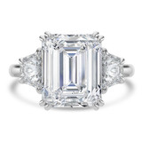Emerald Lab Created Diamond with Trapezoid Sidestones Three-Stone Engagement Ring in White Gold (MVSX1040-W)