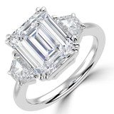 Emerald Lab Created Diamond with Trapezoid Sidestones Three-Stone Engagement Ring in White Gold (MVSX1040-W)