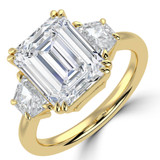 Emerald Lab Created Diamond with Trapezoid Sidestones Three-Stone Engagement Ring in Yellow Gold (MVSX1040-Y)