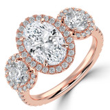 Oval Lab Created Diamond Triple Halo Three-Stone Engagement Ring in Rose Gold (MVSX1044-R)