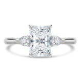 Radiant Lab Created Diamond Tapered Cathedral Open Bridge Three-Stone Engagement Ring in White Gold (MVSX1049-W)