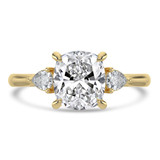 Cushion Lab Created Diamond Tapered Cathedral Open Bridge Three-Stone Engagement Ring in Yellow Gold (MVSX1050-Y)