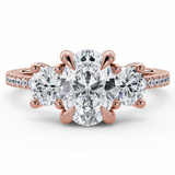 Oval Lab Created Diamond Three-Stone Engagement Ring in Rose Gold with Accents (MVSX1053-R)