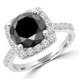Round Black Diamond Cushion Halo Engagement Ring in White Gold (MVSB0036-W)