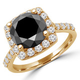 Round Black Diamond Cushion Halo Engagement Ring in Yellow Gold (MVSB0036-Y)