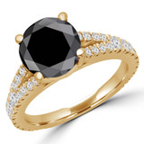 Round Black Diamond Split-Shank Solitaire with Accents Engagement Ring in Yellow Gold (MVSB0044-Y)