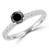Round Black Diamond Solitaire with Accents Engagement Ring in White Gold (MVSBL0007-W)