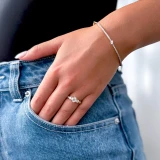 Round Diamond Vintage Three-Stone Engagement Ring in Yellow Gold with Accents (MVSX0016-Y)