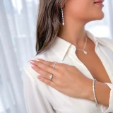 Round Diamond Three-Stone Engagement Ring in White Gold with Accents (MVSX0020-W)