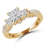Princess Diamond Three-Stone Engagement Ring in Yellow Gold with Accents (MVSX0021-Y)