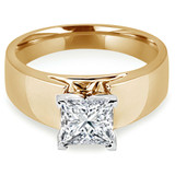 Princess Lab Created Diamond Wide Shank Solitaire Engagement Ring in Yellow Gold (MVSLG1008-Y)