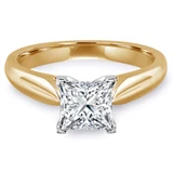 Princess Lab Created Diamond Cathedral Solitaire Engagement Ring in Yellow Gold (MVSLG1010-Y)