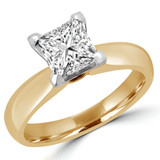 Princess Lab Created Diamond Tapered Cathedral Solitaire Engagement Ring in Yellow Gold (MVSLG1012-Y)