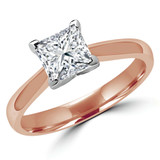Princess Lab Created Diamond Tapered Cathedral Solitaire Engagement Ring in Rose Gold (MVSLG1018-R)