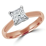 Princess Lab Created Diamond Tapered Cathedral Solitaire Engagement Ring in Rose Gold (MVSLG1018-R)