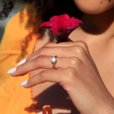 Round Lab Created Diamond Pinched Cathedral Solitaire Engagement Ring in White Gold (MVSLG1026-W)