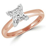 Princess Lab Created Diamond Pinched Cathedral V-Prong Solitaire Engagement Ring in Rose Gold (MVSLG1027-R)
