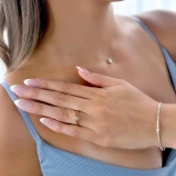 Princess Lab Created Diamond Tapered Cathedral V-Prong Solitaire Engagement Ring in Rose Gold (MVSLG1029-R)