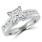 Princess Lab Created Diamond Cathedral V-Prong Solitaire with Accents Engagement Ring in White Gold with Channel Set Accents (MVSLG1048-W)