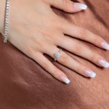 Round Lab Created Diamond 6-Prong Solitaire with Accents Engagement Ring in White Gold (MVSLG1053-W)