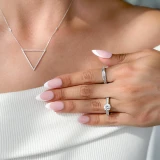 Round Lab Created Diamond Solitaire with Accents Engagement Ring in White Gold (MVSLG1058-W)