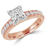 Princess Lab Created Diamond V-Prong Solitaire with Accents Engagement Ring in Rose Gold (MVSLG1059-R)