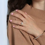 Round Lab Created Diamond Solitaire with Accents Engagement Ring in Yellow Gold with Channel Set Accents (MVSLG1060-Y)
