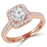 Round Lab Created Diamond Cathedral Cushion Halo Engagement Ring in Rose Gold (MVSLG1065-R)