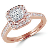 Princess Lab Created Diamond Cathedral Cushion Halo Engagement Ring in Rose Gold (MVSLG1066-R)