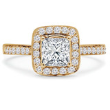 Princess Lab Created Diamond Cathedral Cushion Halo Engagement Ring in Yellow Gold (MVSLG1066-Y)