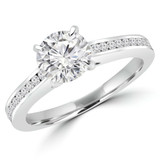 Round Lab Created Diamond Cathedral Solitaire with Accents Engagement Ring in White Gold with Channel Set Accents (MVSLG1068-W)