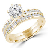 Round Lab Created Diamond 6-Prong Solitaire with Accents Engagement Ring and Wedding Band Set Ring in Yellow Gold Channel Set Accents (MVSLG1072-Y)