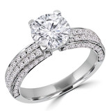 Round Lab Created Diamond Two-Row Rolled Pave Solitaire with Accents Engagement Ring in White Gold (MVSLG1076-W)