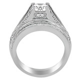 Round Lab Created Diamond Vintage Split-Shank Three-Row Cathedral Diamond Bridge Solitaire with Accents Engagement Ring and Wedding Band Set Ring in White Gold (MVSLG1081-W)