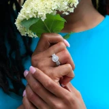 Round Lab Created Diamond Tapered 3 Row Halo Engagement Ring in White Gold (MVSLG1084-W)
