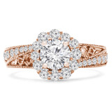 Round Lab Created Diamond Vintage Split-Shank Halo Engagement Ring in Rose Gold (MVSLG1086-R)