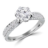 Round Lab Created Diamond Vintage Cathedral Solitaire with Accents Engagement Ring in White Gold (MVSLG1092-W)