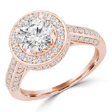 Round Lab Created Diamond Vintage Cathedral Diamond Bridge Round Halo Engagement Ring in Rose Gold (MVSLG1097-R)