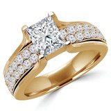 Princess Lab Created Diamond Two-Row Solitaire with Accents Engagement Ring in Yellow Gold (MVSLG1106-Y)