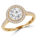 Round Lab Created Diamond Cathedral Bezel Set Round Halo Engagement Ring in Yellow Gold (MVSLG1125-Y)