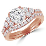 Round Lab Created Diamond Solitaire with Accents Engagement Ring and Wedding Band Set Ring in Rose Gold (MVSLG1126-R)