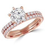 Round Lab Created Diamond Solitaire with Accents Engagement Ring and Wedding Band Set Ring in Rose Gold (MVSLG1127-R)