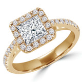 Princess Lab Created Diamond Cathedral Square Halo Engagement Ring in Yellow Gold (MVSLG1129-Y)