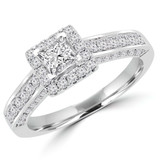 Princess Lab Created Diamond Cathedral Square Halo Engagement Ring in White Gold (MVSLG1139-W)