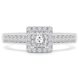 Princess Lab Created Diamond Cathedral Square Halo Engagement Ring in White Gold (MVSLG1139-W)