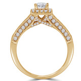 Princess Lab Created Diamond Cathedral Square Halo Engagement Ring in Yellow Gold (MVSLG1139-Y)