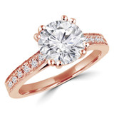 Round Lab Created Diamond Cathedral Double Prong Solitaire with Accents Engagement Ring in Rose Gold (MVSLG1143-R)