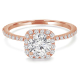 Round Lab Created Diamond Cushion Halo Engagement Ring in Rose Gold (MVSLG1150-R)