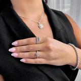 Round Lab Created Diamond Twisted Solitaire with Accents Engagement Ring in White Gold (MVSLG1154-W)