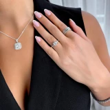 Round Lab Created Diamond Twisted Solitaire with Accents Engagement Ring in White Gold (MVSLG1154-W)